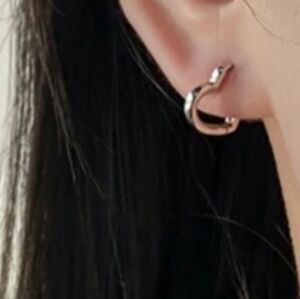 18K White Gold Plate, Heart circle piercing hoop earrings